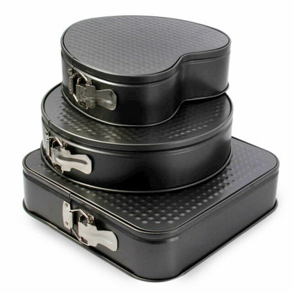 Set 3 Tăvi de Copt cu Fund Detașabil – Rotundă, Inimă și Pătrată