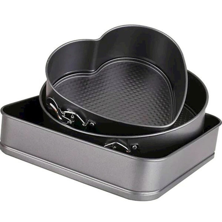 Set 3 Tăvi de Copt cu Fund Detașabil – Rotundă, Inimă și Pătrată