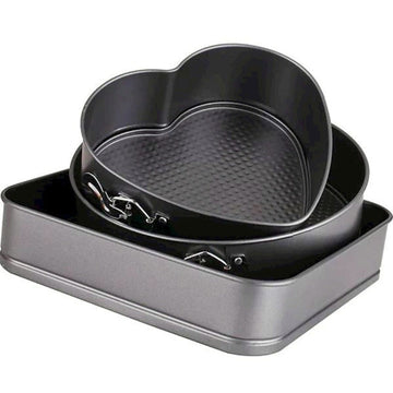 Set 3 Tăvi de Copt cu Fund Detașabil – Rotundă, Inimă și Pătrată