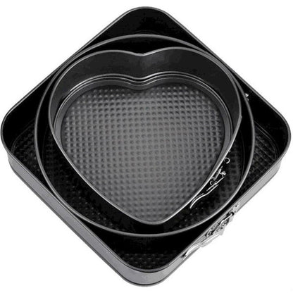 Set 3 Tăvi de Copt cu Fund Detașabil – Rotundă, Inimă și Pătrată