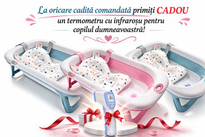 Cadita bebe pliabila cu termometru digital perna baie
