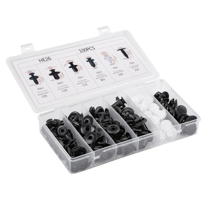 Set clipsuri auto universale 100 bucati cleme fixare tapiterie bara aripa