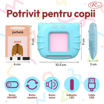 Aparat de învățat - educativ limba engleză pentru copii cu 112 carduri interactive – Jucărie educativă 1–6 ani