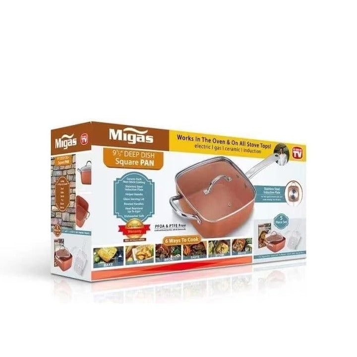 Set tigaie multifuncțională Migas – copper, antiaderentă, friteuză, grill abur, 24x24x10 cm