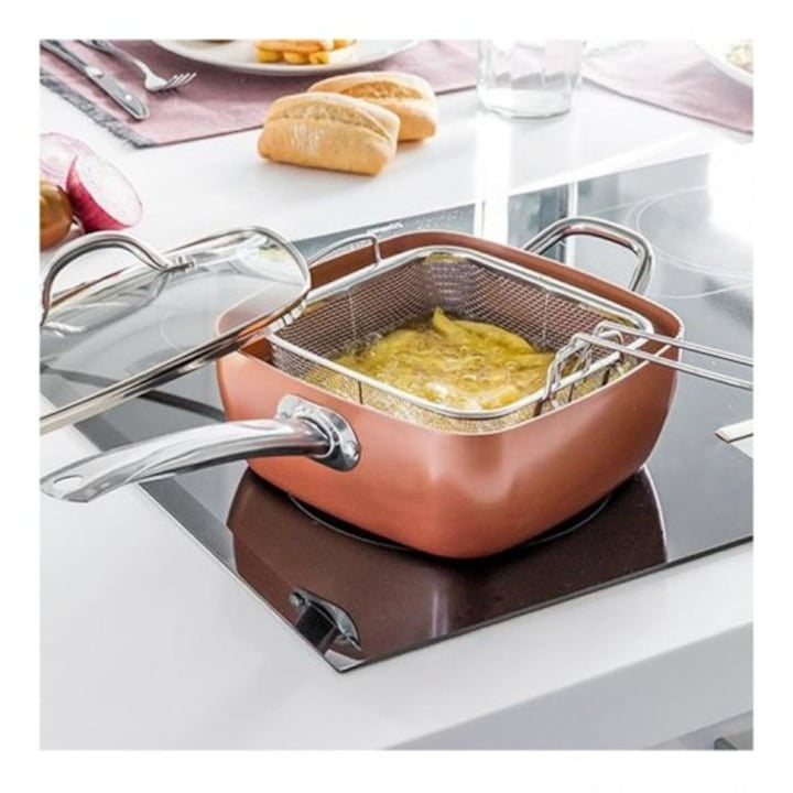 Set tigaie multifuncțională Migas – copper, antiaderentă, friteuză, grill abur, 24x24x10 cm