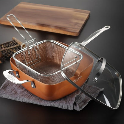 Set tigaie multifuncțională Migas – copper, antiaderentă, friteuză, grill abur, 24x24x10 cm