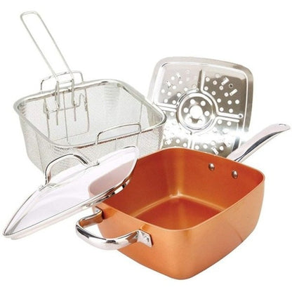 Set tigaie multifuncțională Migas – copper, antiaderentă, friteuză, grill abur, 24x24x10 cm