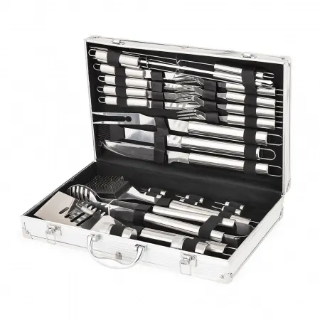 Set Ustensile Gratar 26 Piese Cu Servieta Deluxe Din Aluminiu Inox Profesional
