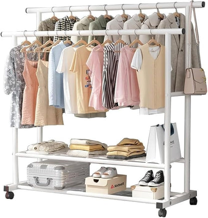 Suport Haine Metalic Multifunctional cu Rafturi 150x40x150 cm