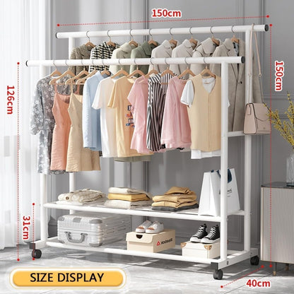 Suport Haine Metalic Multifunctional cu Rafturi 150x40x150 cm