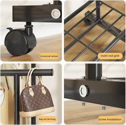 Suport Haine Metalic Multifunctional cu Rafturi 150x40x150 cm