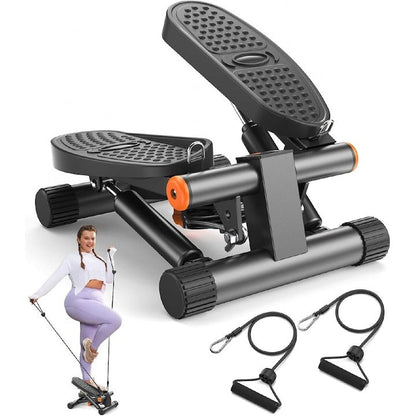 Mini Stepper Hidraulic pentru Fitness Acasă cu Benzi de Rezistență și Monitor LCD, Negru