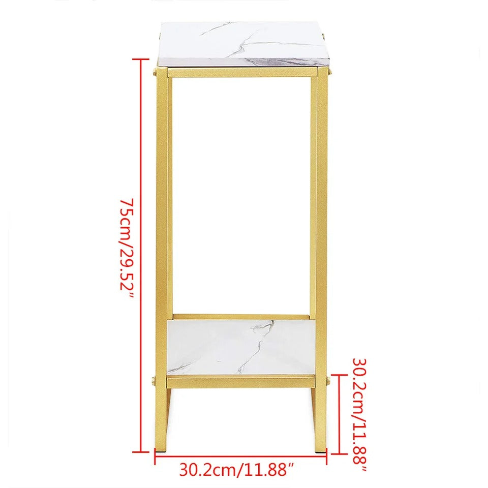Suport ornamente - flori 2 niveluri metal auriu blat tip marmura 75x30 cm