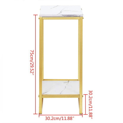 Suport ornamente - flori 2 niveluri metal auriu blat tip marmura 75x30 cm