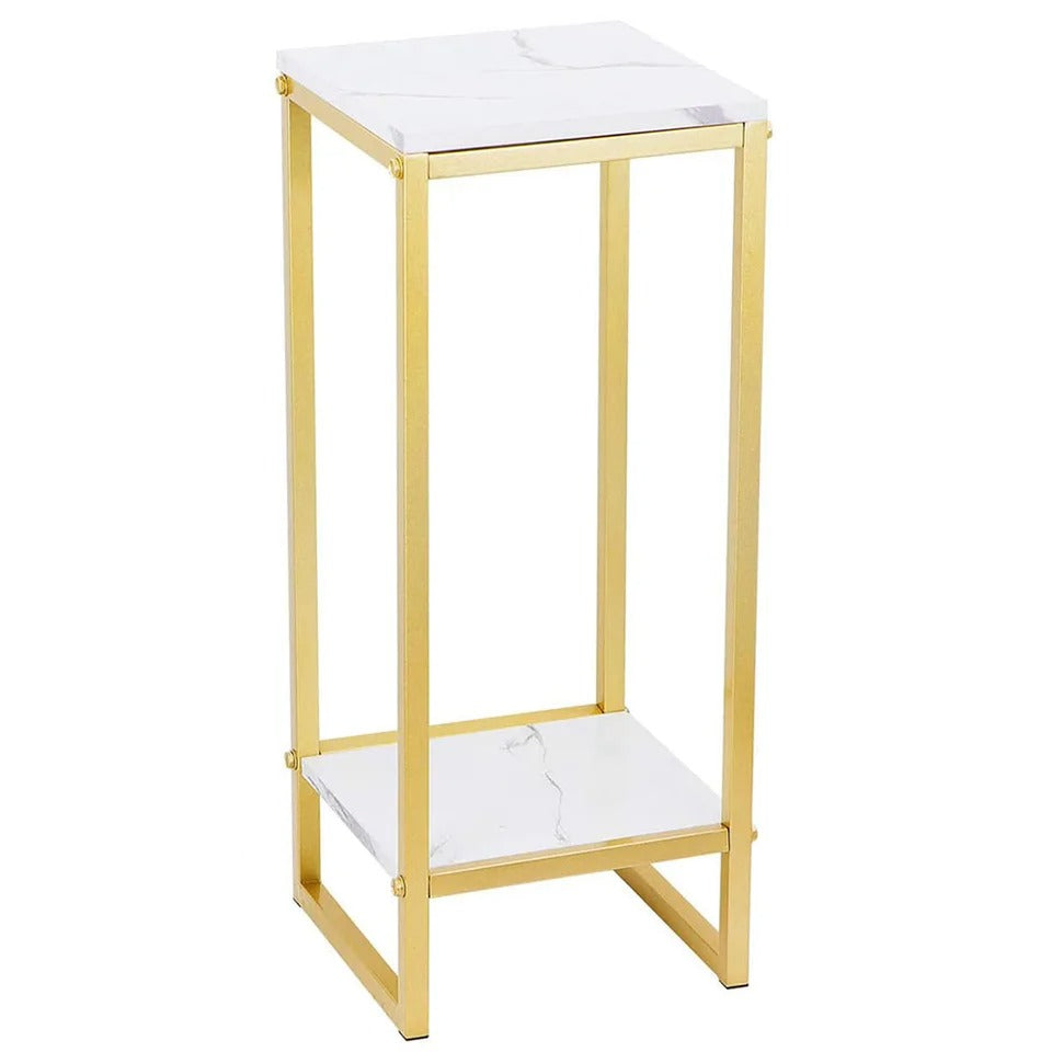Suport ornamente - flori 2 niveluri metal auriu blat tip marmura 75x30 cm