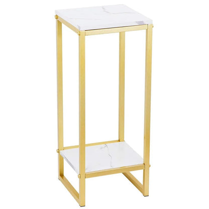 Suport ornamente - flori 2 niveluri metal auriu blat tip marmura 75x30 cm
