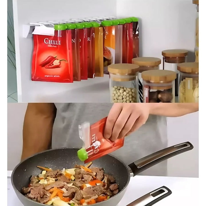 Cleme pentru plicuri de condimente 10 bucăți cu suport suspendabil – Organizare practică bucătărie