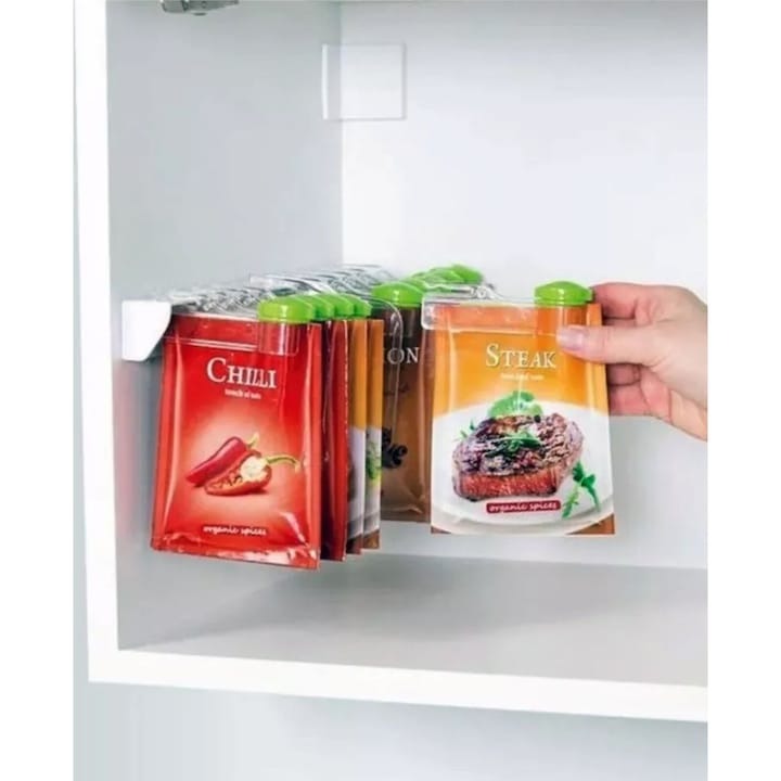 Cleme pentru plicuri de condimente 10 bucăți cu suport suspendabil – Organizare practică bucătărie