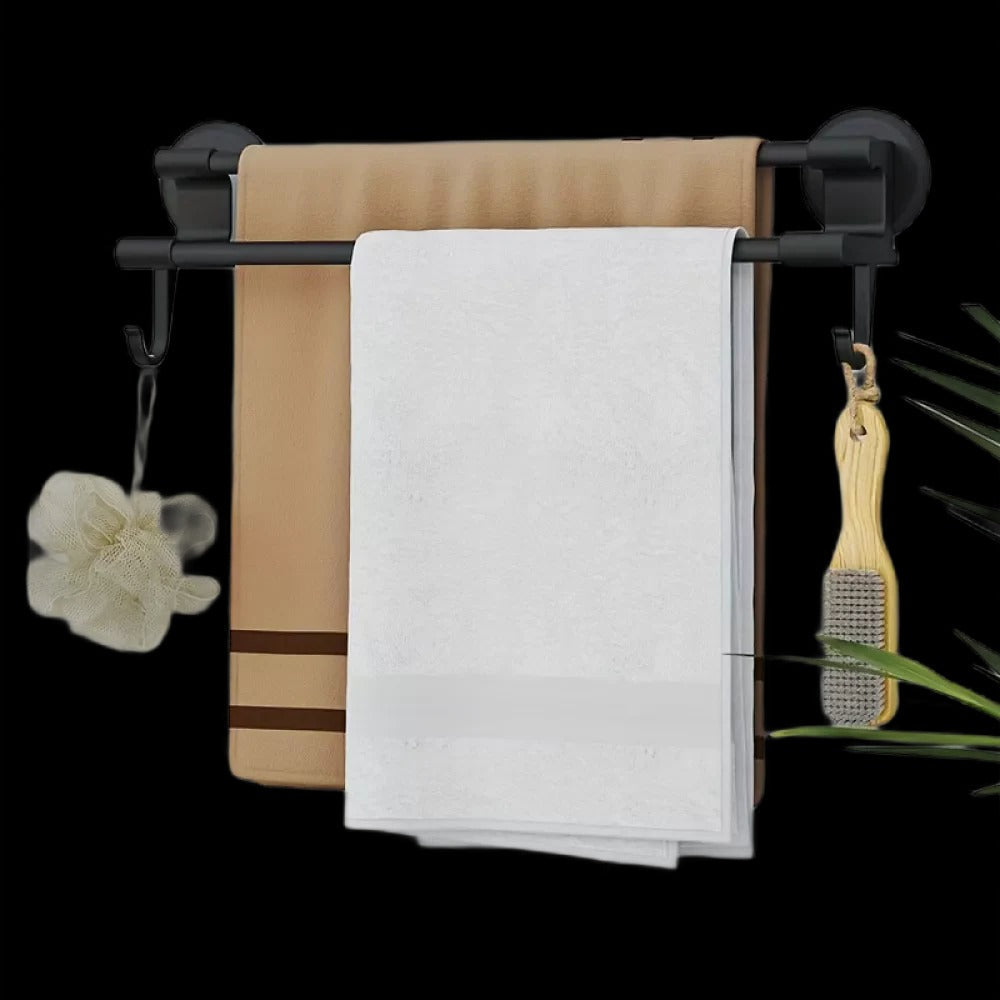 Suport Prosoape Baie Negru cu 2 Brațe, Montaj Perete 50 cm