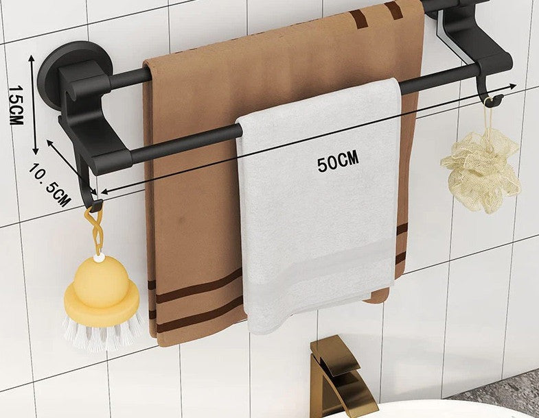 Suport Prosoape Baie Negru cu 2 Brațe, Montaj Perete 50 cm
