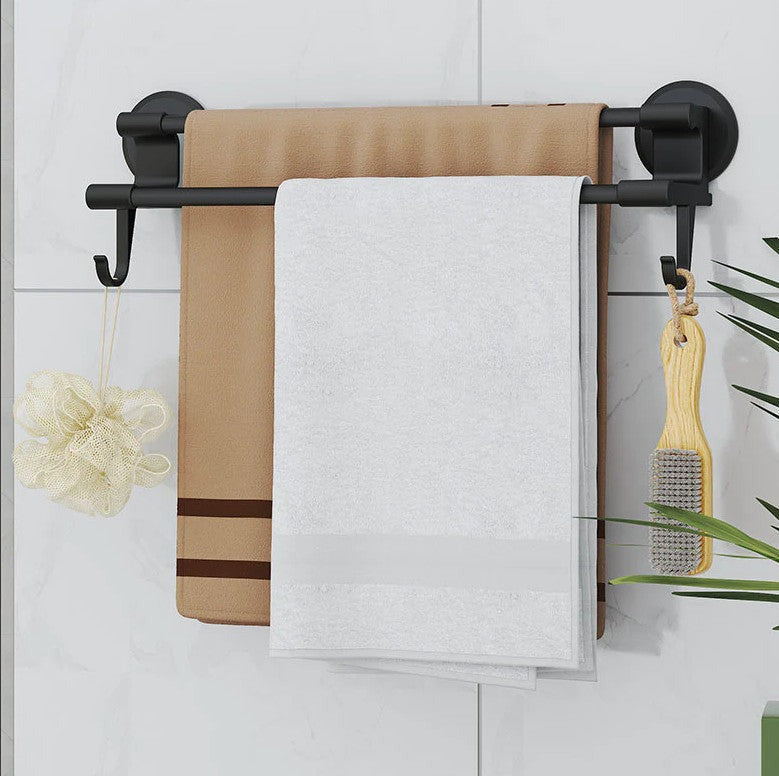 Suport Prosoape Baie Negru cu 2 Brațe, Montaj Perete 50 cm