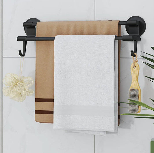 Suport Prosoape Baie Negru cu 2 Brațe, Montaj Perete 50 cm