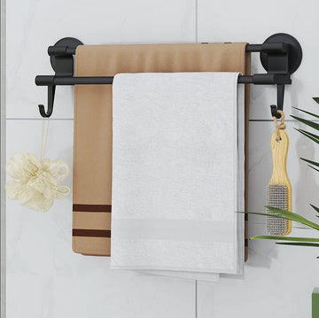 Suport Prosoape Baie Negru cu 2 Brațe, Montaj Perete 50 cm