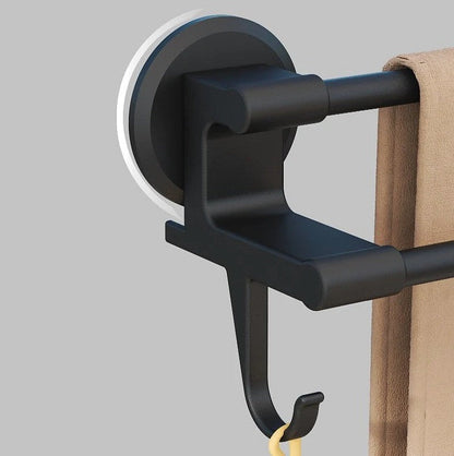 Suport Prosoape Baie Negru cu 2 Brațe, Montaj Perete 50 cm