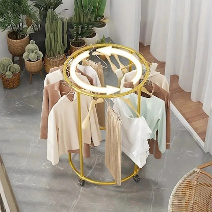 Suport Rotund Metalic pentru Haine cu Roți, 130 cm Auriu