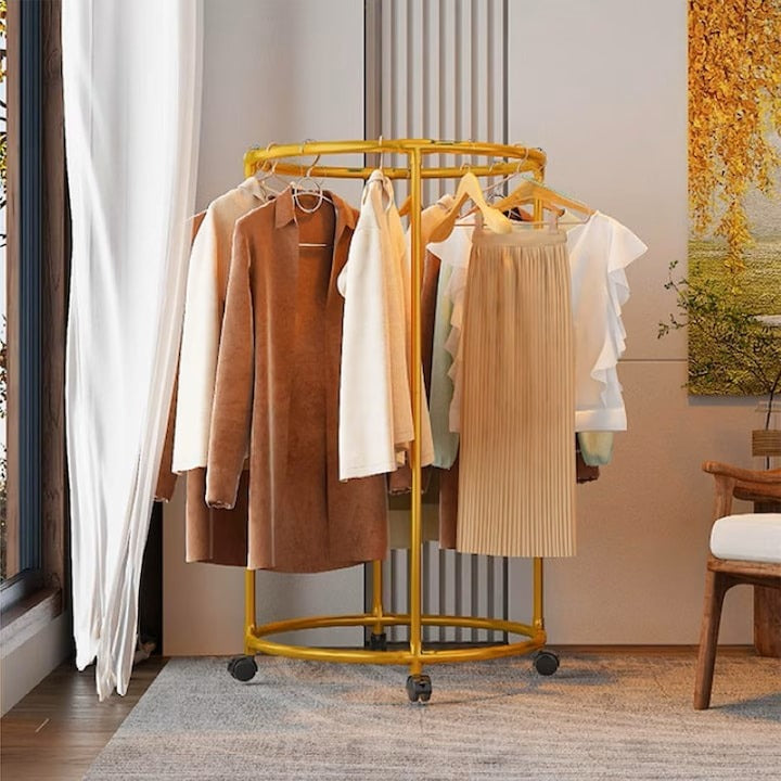 Suport Rotund Metalic pentru Haine cu Roți, 130 cm Auriu