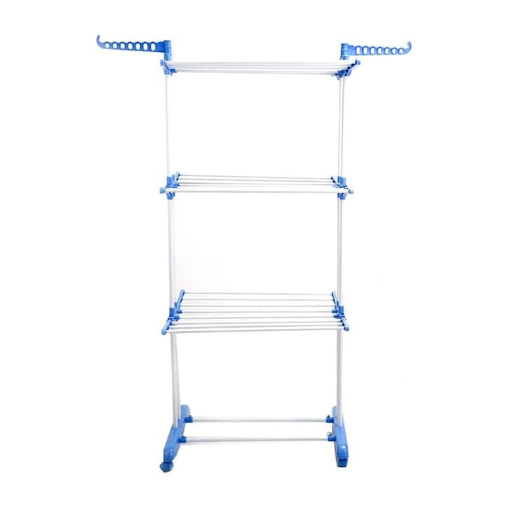 Suport/Uscător Rufe 3 Niveluri cu Roți și Blocare, Pliabil, 20kg, Albastru