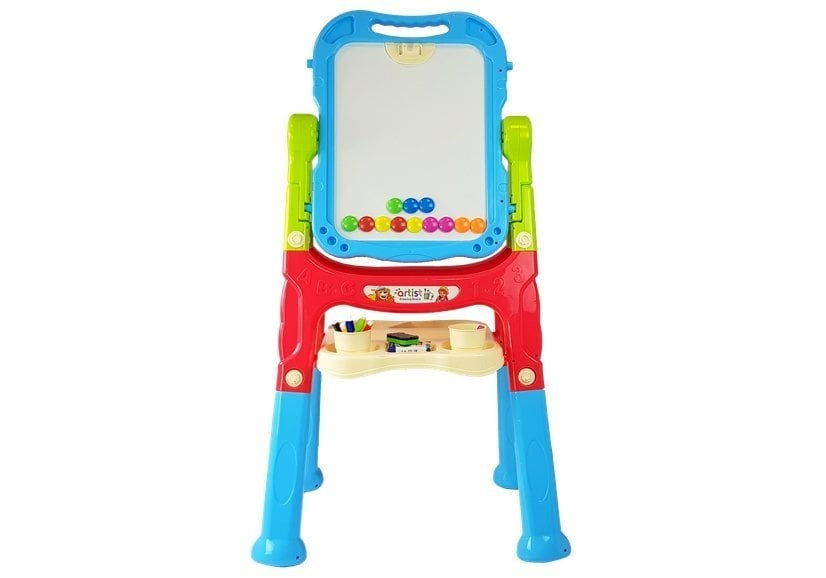 Tabla Magnetica Dubla pentru Copii, Alba si Neagra, Rotire 360°, 48 Accesorii, Reglabila pe Inaltime