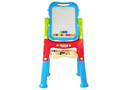 Tabla Magnetica Dubla pentru Copii, Alba si Neagra, Rotire 360°, 48 Accesorii, Reglabila pe Inaltime