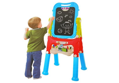 Tabla Magnetica Dubla pentru Copii, Alba si Neagra, Rotire 360°, 48 Accesorii, Reglabila pe Inaltime