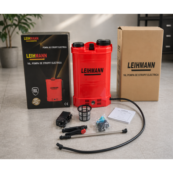 Pompa De Stropit Electrica LEIHMANN 16L – Pulverizare Profesionala Fara Efort Pentru Gradina si Agricultura