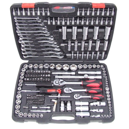 Trusă Chei Tubulare & Chei Fixe 216 Piese din Oțel Cr-V – Profesională, Completă, cu Clichet