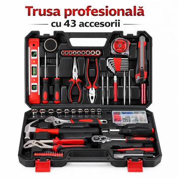 Trusa profesionala scule 43 piese multifunctionala set complet reparatii cu cutie organizatoare