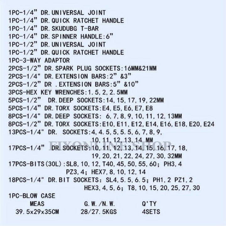 Set trusă scule profesionale – 108 piese, tubulare cromate, oțel crom-vanadiu