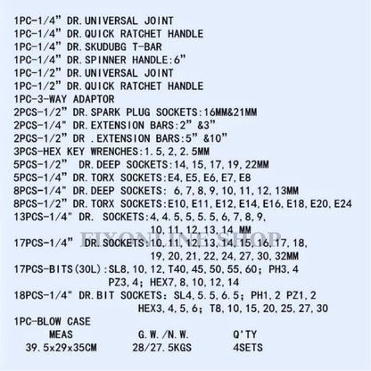 Set trusă scule profesionale – 108 piese, tubulare cromate, oțel crom-vanadiu