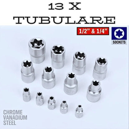 Set trusă scule profesionale – 108 piese, tubulare cromate, oțel crom-vanadiu