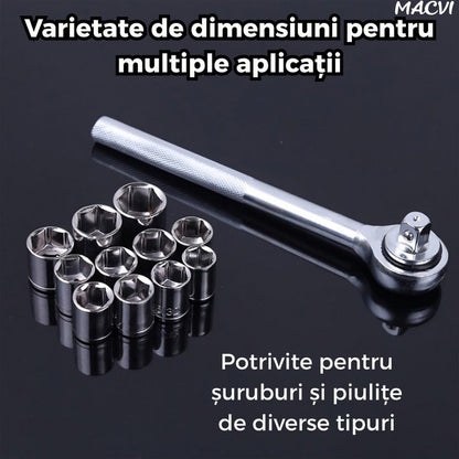 Trusă Scule 40 Piese Cr-V cu Clichet, Capete Tubulare Metrice & SAE, Adaptor și Prelungitor