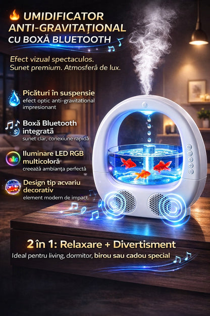 Umidificator 6 in 1 cu bol decorativ boxa Bluetooth lumina RGB 700ml - Cadoul Ideal