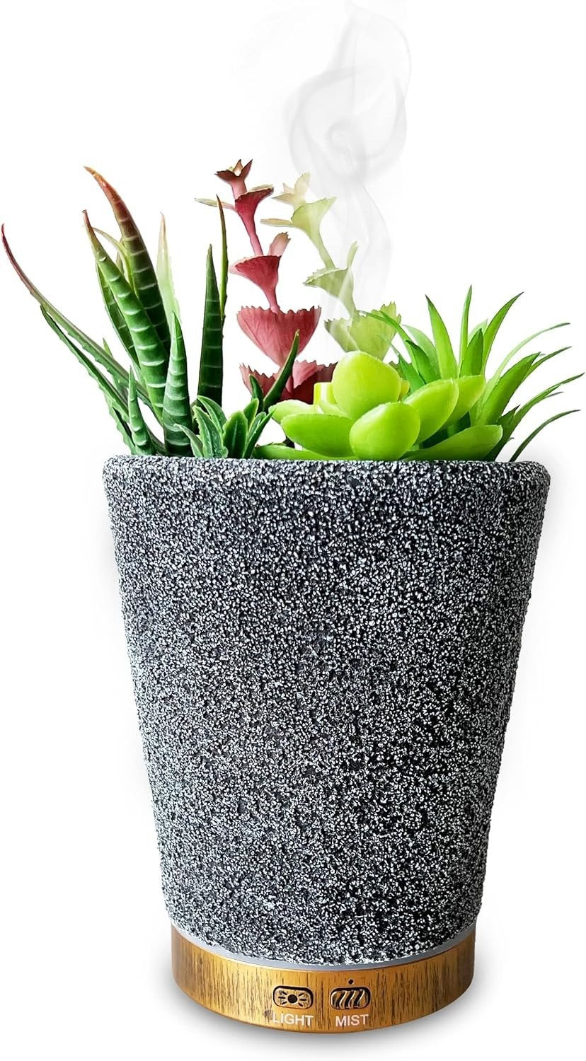 Umidificator/difuzor aromă tip ghiveci – 7 culori LED, programabil, oprire automată