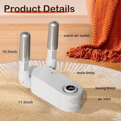 Uscător Electric Telescopic pentru Încălțăminte, Căciuli și Mănuși cu Temporizator – Uscare Rapidă, Alb