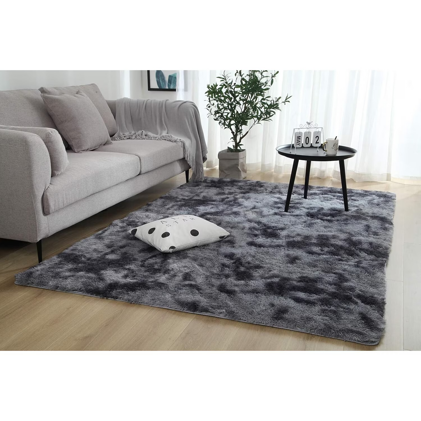 Covor pufos 150x200 cm gri sau bej antiderapant poliester fir lung lux living dormitor