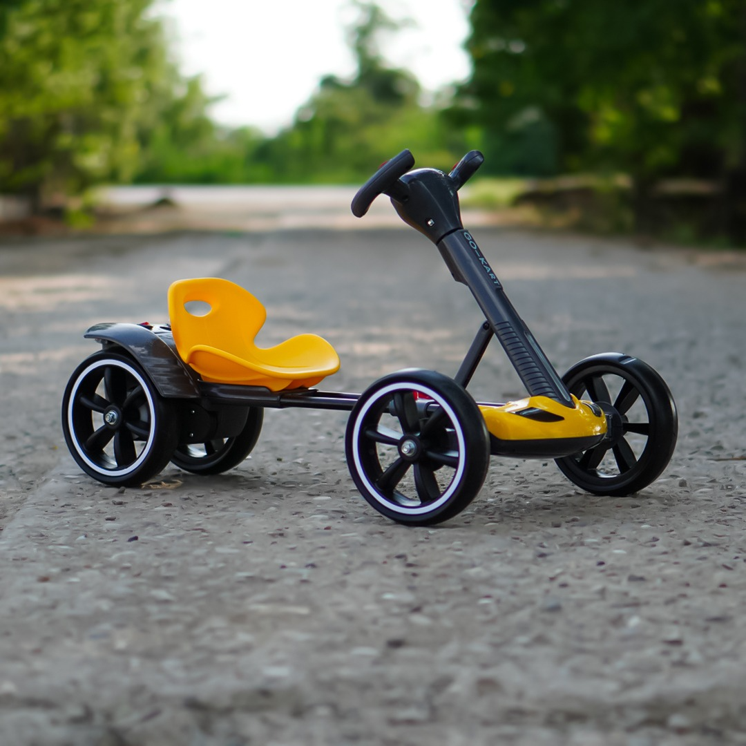 Kart Electric pentru Copii Kinderauto 12V, Telecomanda, Pliabil, LED, Roti EVA, Rosu sau Galben